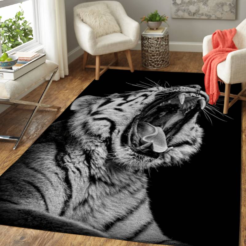 angry wild tiger head  – Animals Wallpapers Area Rug Carpet