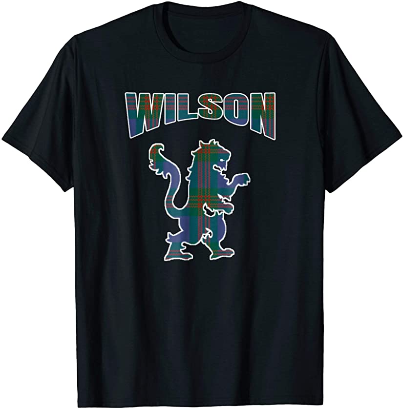 Wilson Clan Kilt Tartan T-Shirt Lion Namesake Scottish gift