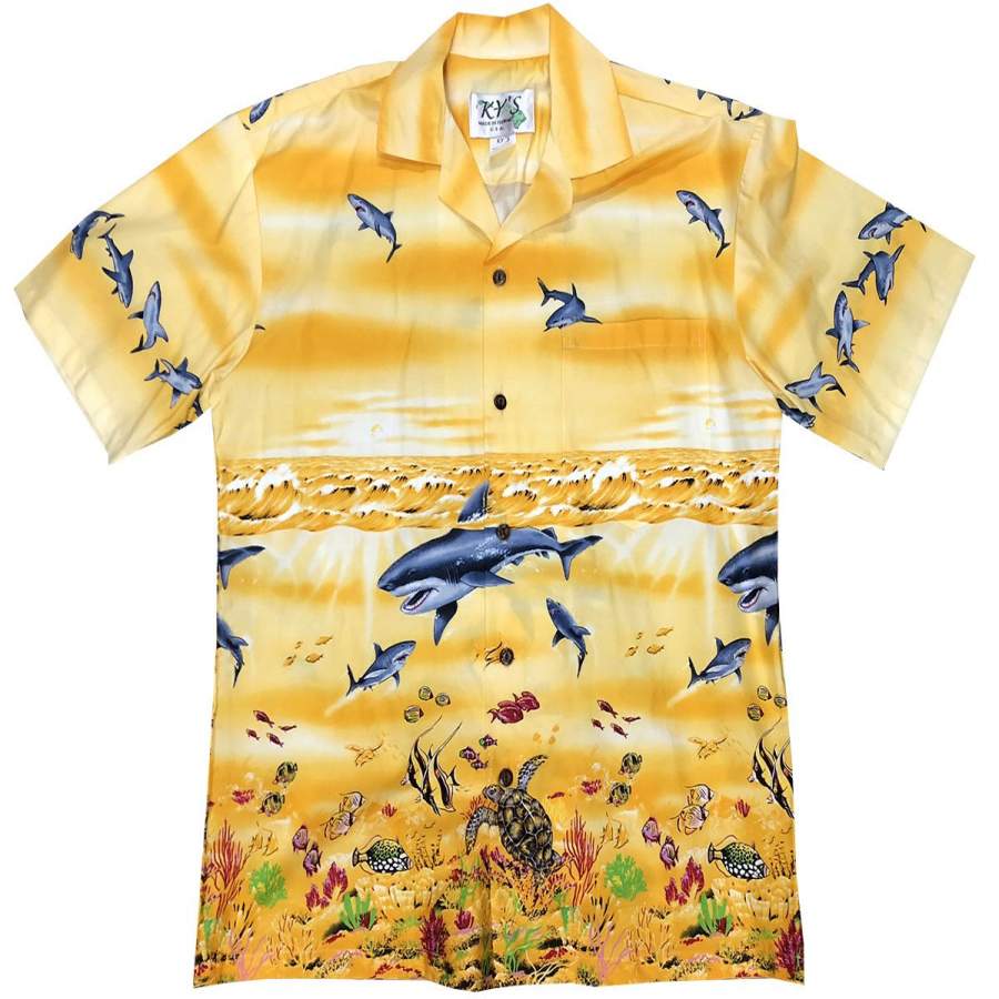 Shark Storm Yellow Hawaiian Shirt