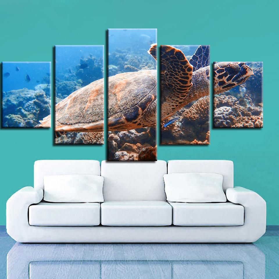 Sea Bed Turtles Animal 5 Panel Canvas Art Wall Decor