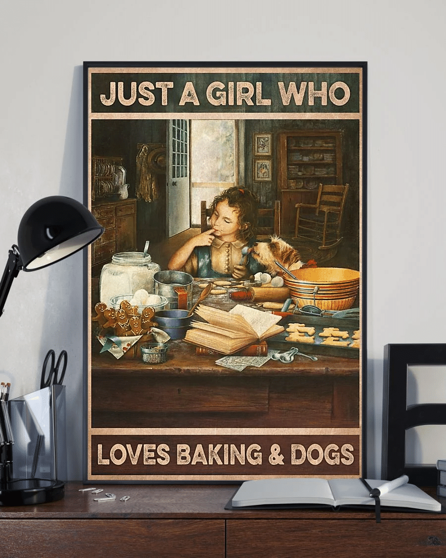 Bake Dog Loves Poster Canvas – Gifts For Dog Lover Puppies Home Decor Wall Art – Just A Girl Who Loves Baking Evg80182