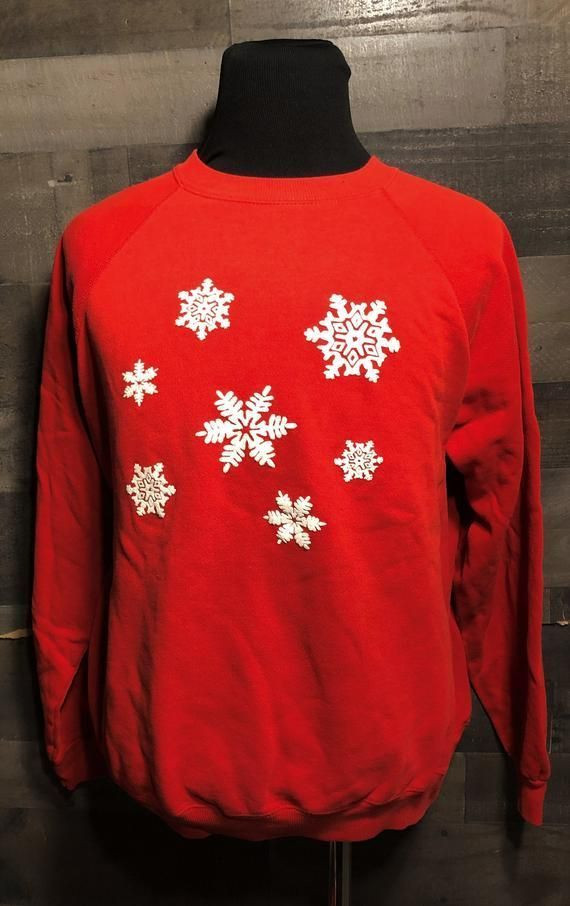 Vintage Winter Snowflakes Ugly Christmas Winter 1980S Red Crewneck Vintage Sk Shirt