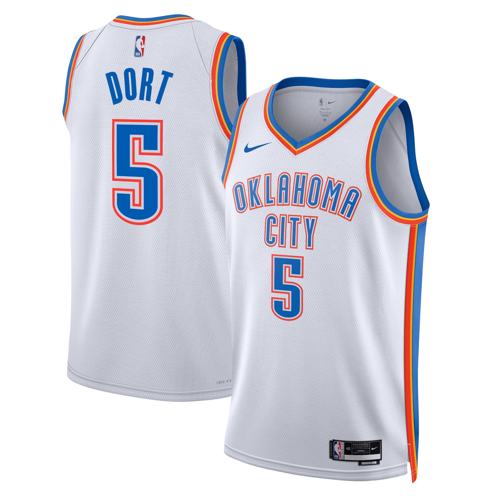 Oklahoma City Thunder Association Edition Swingman Jersey – White – Luguentz Dort – Unisex