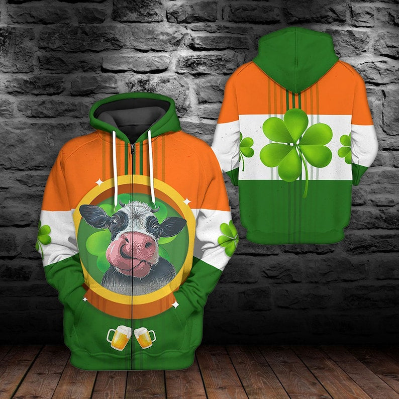 3D St Patrick’S Day Smile Cow Hoodie Shirt For Men Women