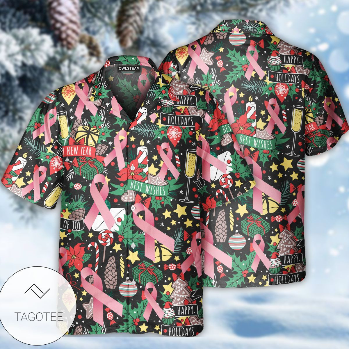 Christmas Hawaii Breast Cancer Merry Button Up Shirt For Men Ha53208