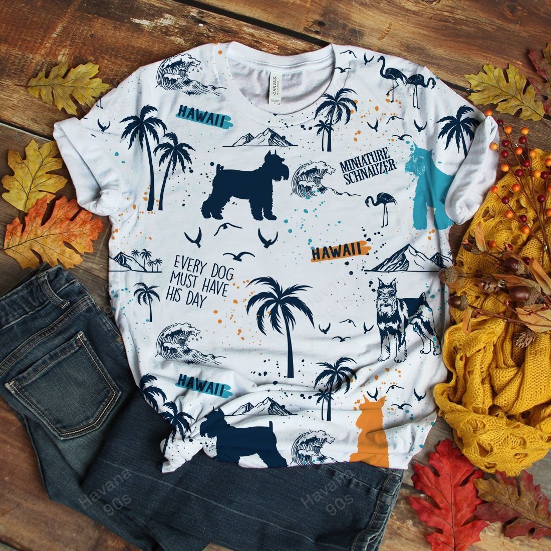 Miniature Schnauzer T-shirt Hawaii Colorful Dogs