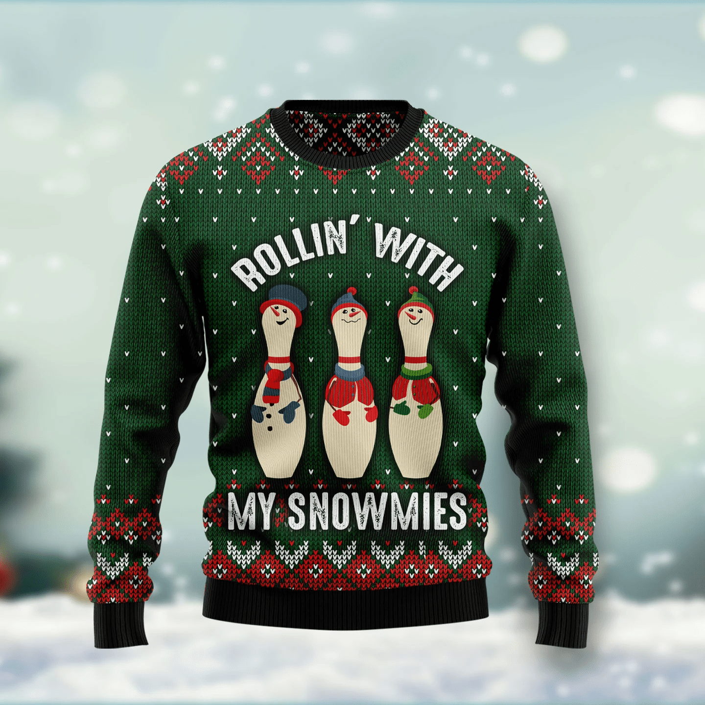 Bowling Rollin’ With My Snowmies Christmas Ugly Sweater