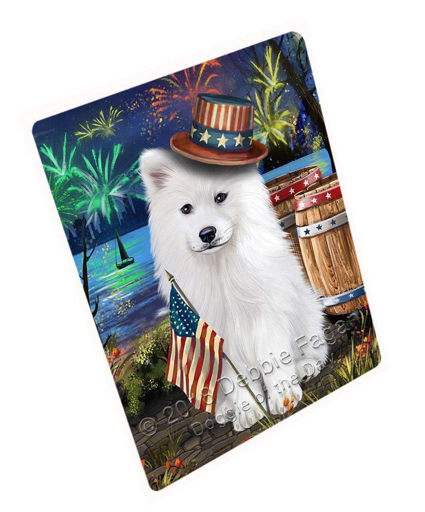 4Th Of July Independence Day Fireworks Samoyed Dog At The Lake Blanket Blnkt77016