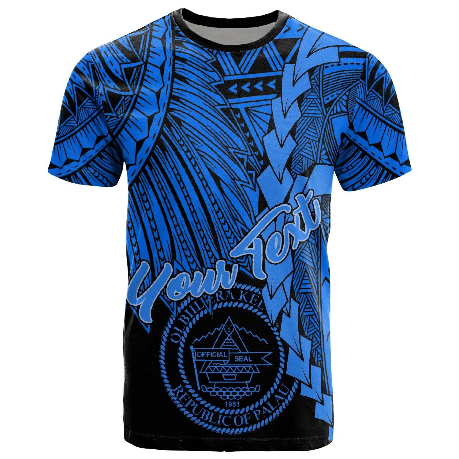 Palau Polynesian Custom Personalised T-Shirt - Tribal Wave Tattoo Blue ...