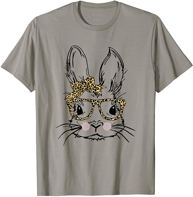 Cute Bunny Face Leopard Print Glasses Easter Gift T-Shirt