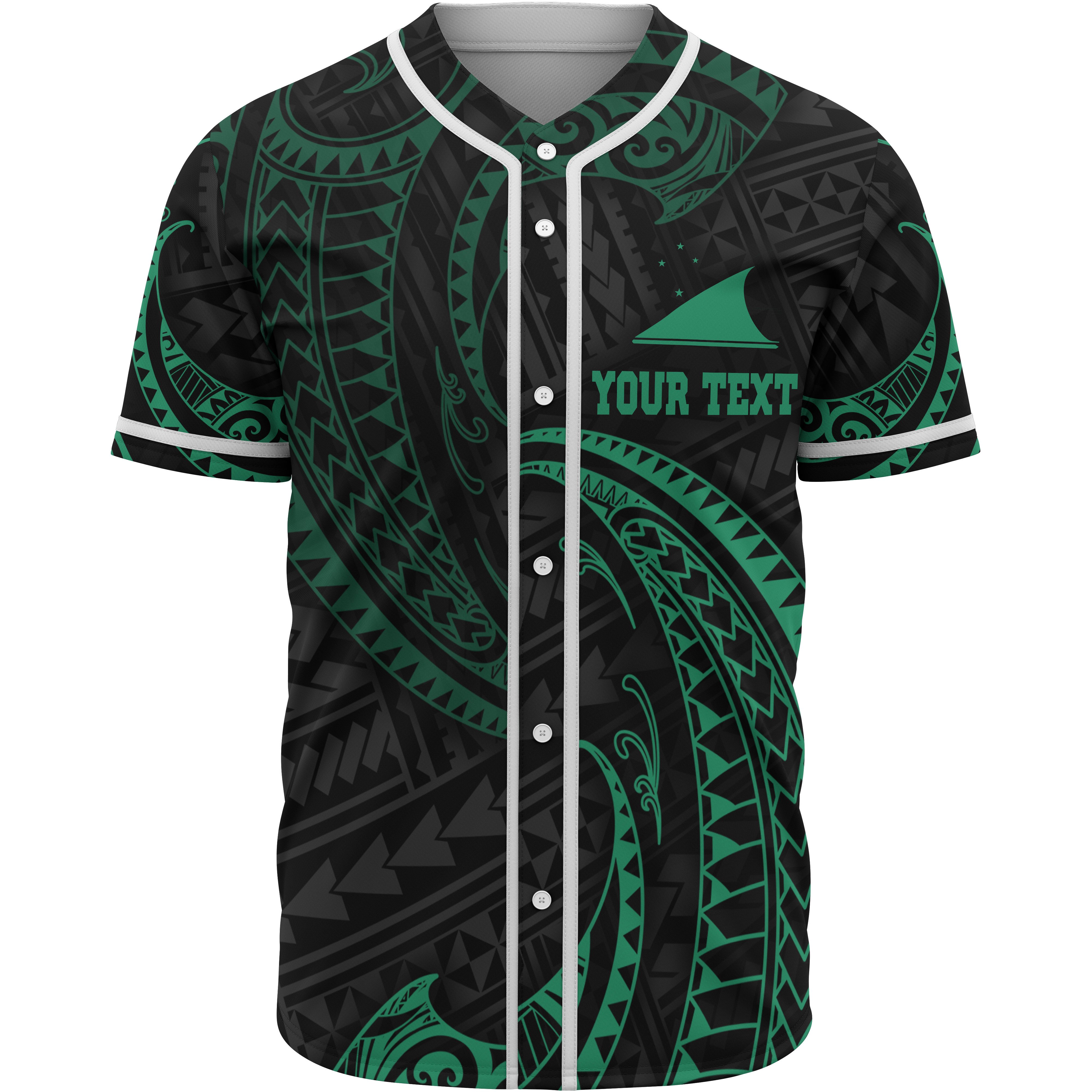 Tokelau Polynesian Custom Personalised Baseball Shirt – Green Tribal Wave – BN12