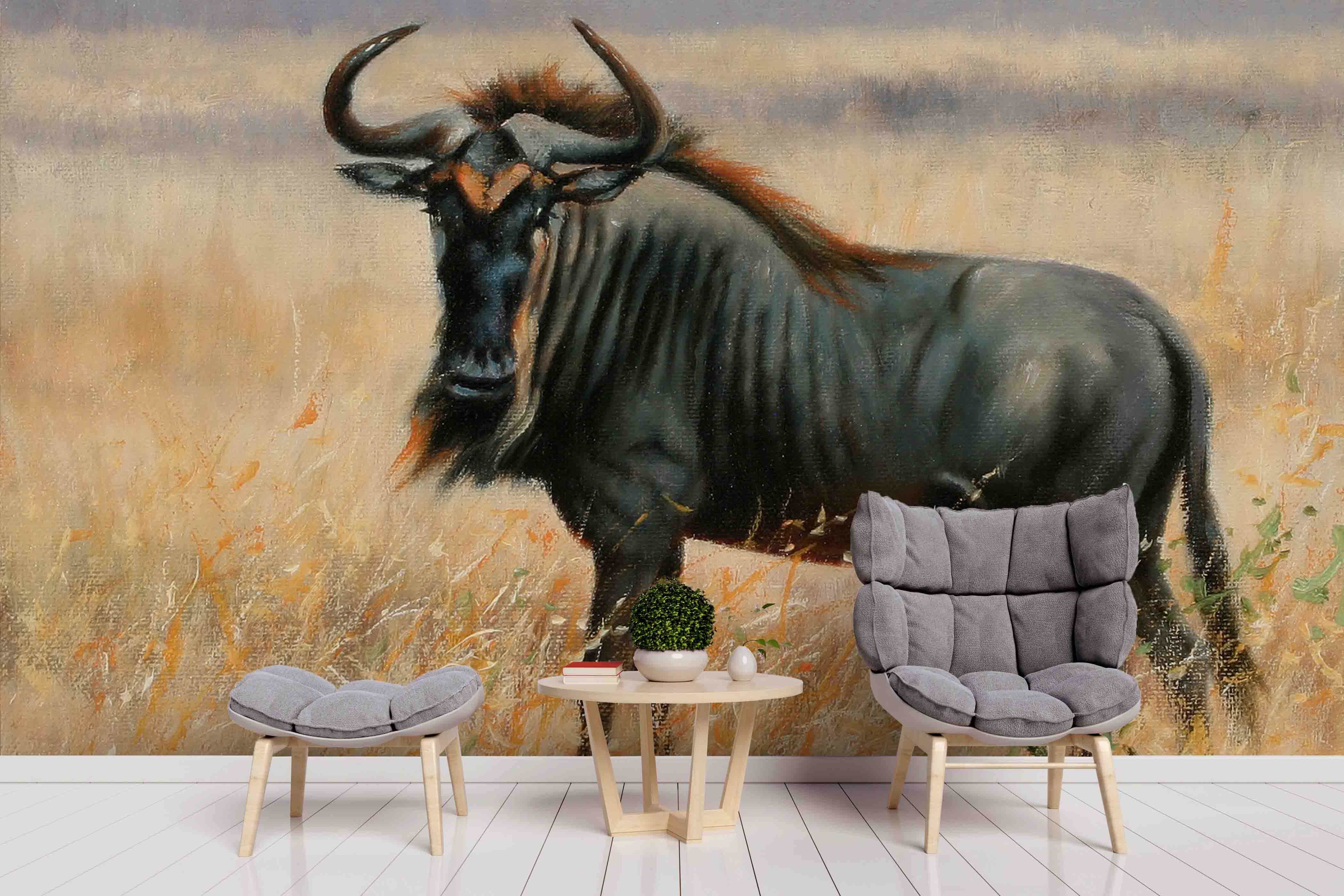 3D Realistic Grassland Yak Animal Wall Mural Wallpaper Lxl 1629