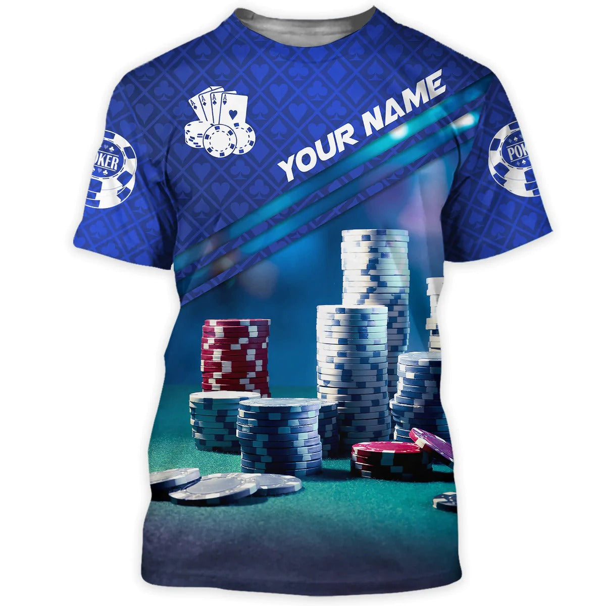 Personalized 3D Blue Poker Shirt, Unisex Poker Tshirt Men Women, Poker Player Uniform