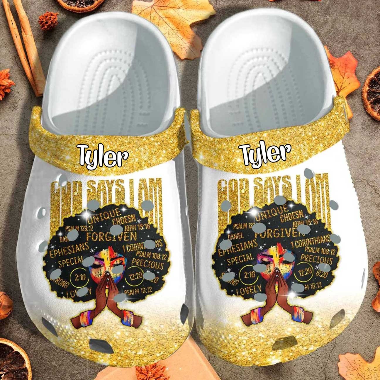 African American God Say I Am Custom Gold Black Girl Magic Juneteenth Beach clogs Clog Shoes