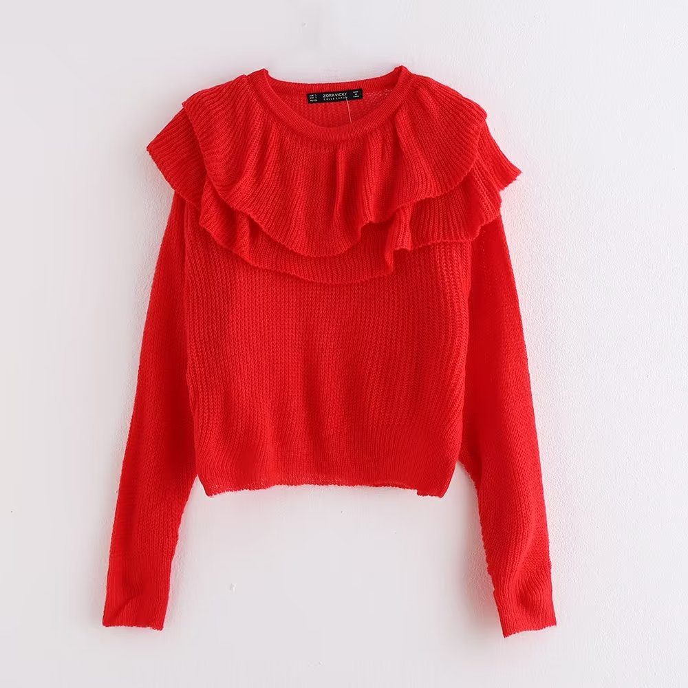 BM&MD&ZA 325100 Women 2022 Fashion Laminate decorate Cropped Knitted Sweater Vintage Long Sleeve Female Pullovers Tops 325/100 alx