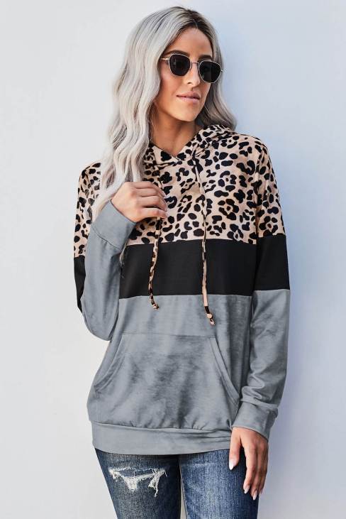 Tani Womens Leopard Gray Leopard Tie Dye Colorblock Hoodie