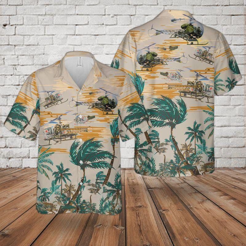 Tropical Helicopter Bell H-13 Sioux U.S Army Aloha Hawaiian Shirts #H