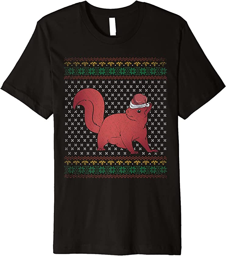 Ugly Christmas Santa Hat Merry Xmas Forest Animal Squirrel Premium T-Shirt