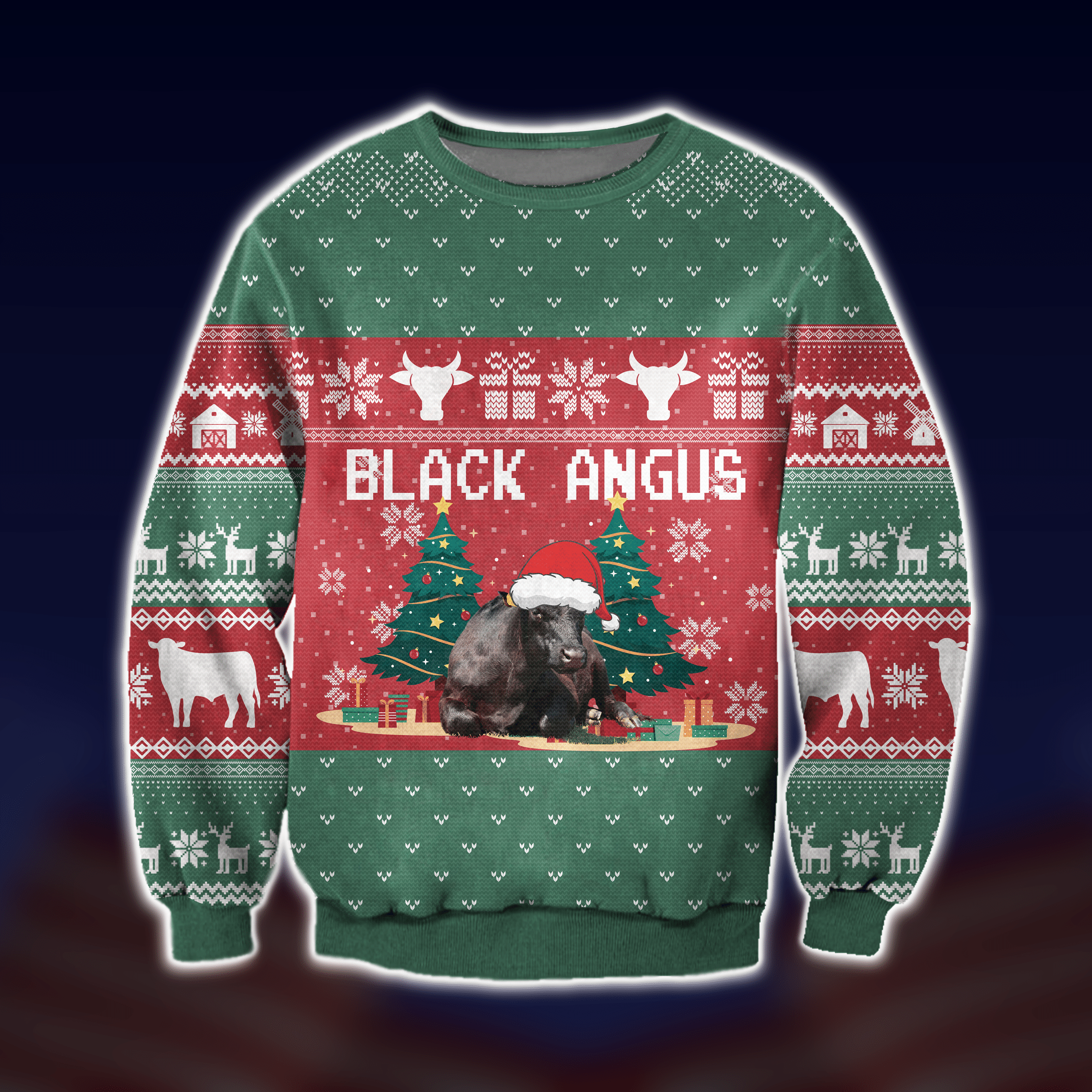 Black Angus Cattle Lovers Ugly Christmas Sweater