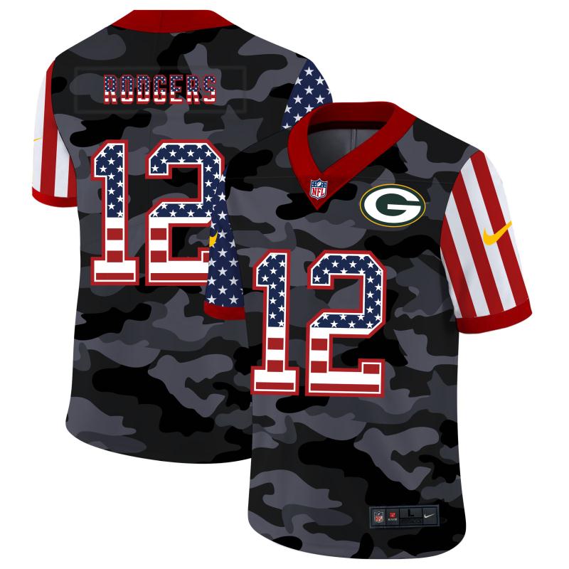 Men’S Green Bay Packers Aaron Rodgers Black Camo Usa Flag Limited Jersey