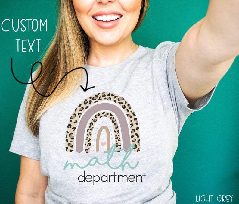 Custom Text Boho Leopard Print Mauve And Teal Rainbow Design – Any Teacher – Cute Teacher Tshirt