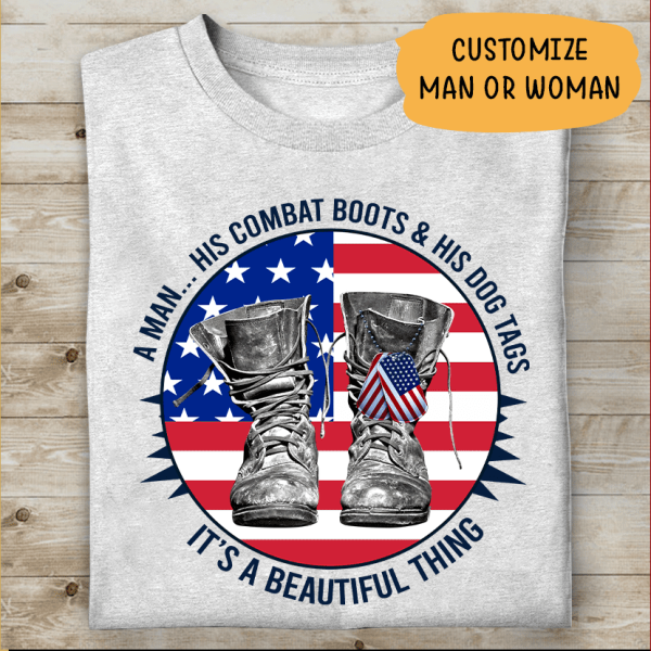 A Man His Combat Boots And His Dog Tags Personalized T-Shirt For Both Man And Woman Veteran Shirt