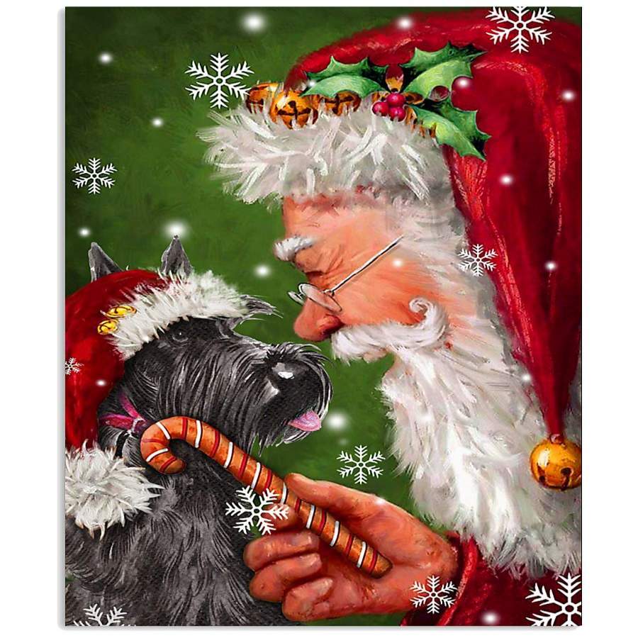 Scottish Terrier Puppy Smiles With Santa Claus Christmas Gift Vertical Poster