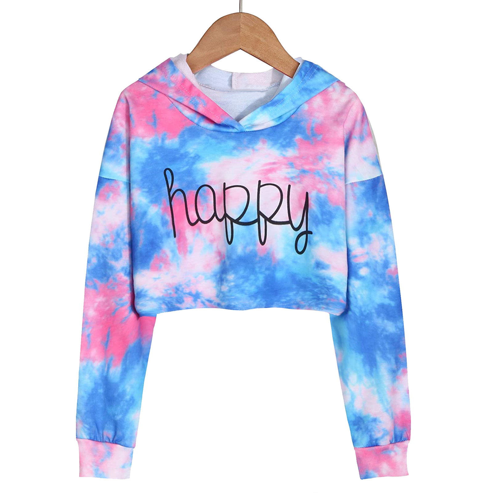 Autumn Kids Teen Girls Tie-dye Hoodies Children Clothes Long Sleeve Crop Tops Spring Pullover Hooded Sweatshirts Tops 5-14 Years alx