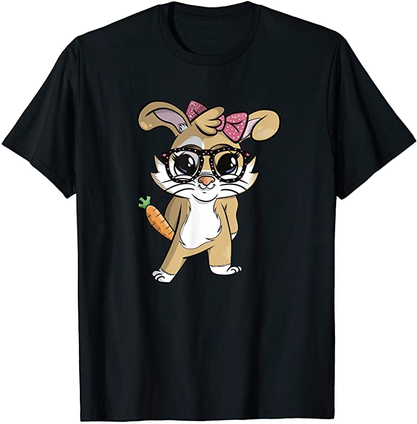 Cute bunny rabbit with hearts on glasses and Easter ribbon T-Shirt