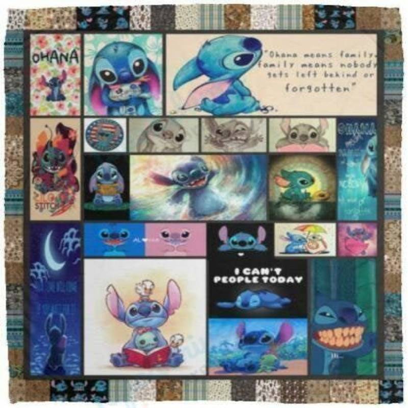 LL Lilo And Stitch Ohana Means Family Quilt Blanket