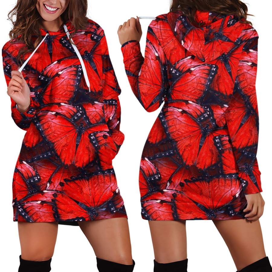 3D All Over Red Butterflies Hoodie Dress Leggings Blanket