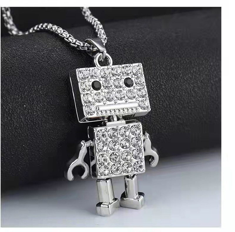 Cartoon Cute Bear Pendant Titanium Steel Necklace Hip-hop Men and Women Punk Couple Sweater Chain Female Niche Sweater Pendant alx