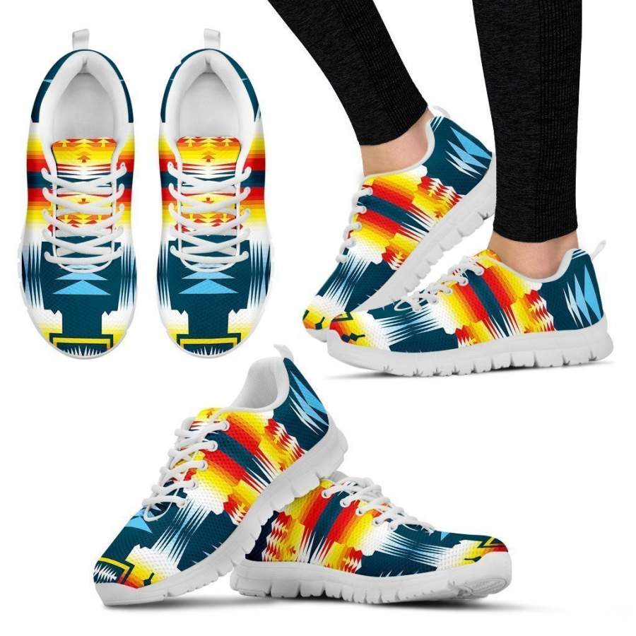 White Safe Fire and Turquoise Women’s Sneakers