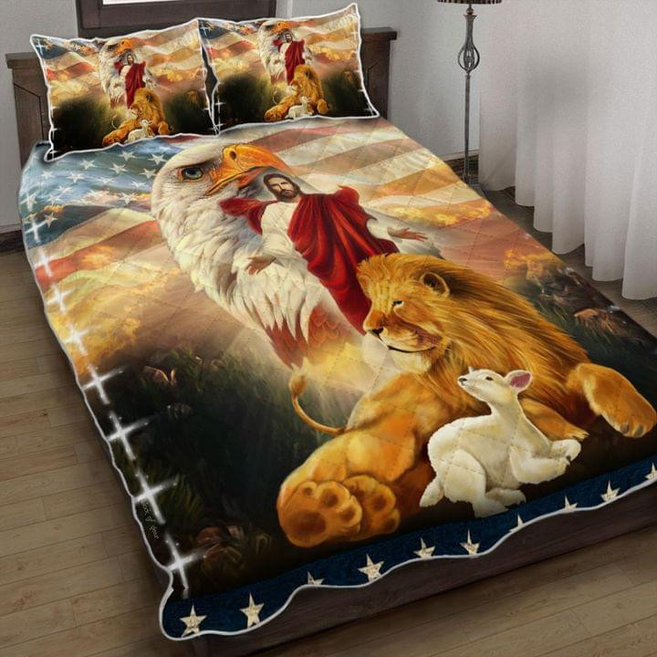 The Lion And The Lamb Jesus Eagle Quilt Bedding Set