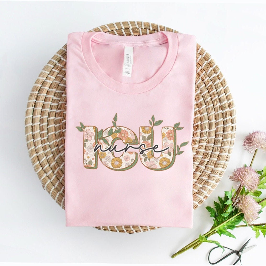 Spring ICU Nurse Shirt, Flowers Intensive Care RN TShirt, Easter Nursing Shirt, Critical Care Micu Cvicu Sicu Floral Nurse T-Shirt