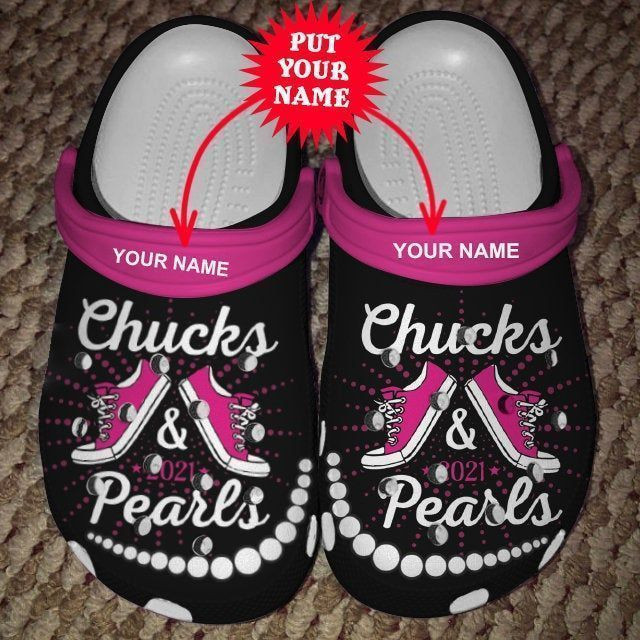 Custom Name Chucks And Pearls Rubber clog Shoes Comfy Footwear