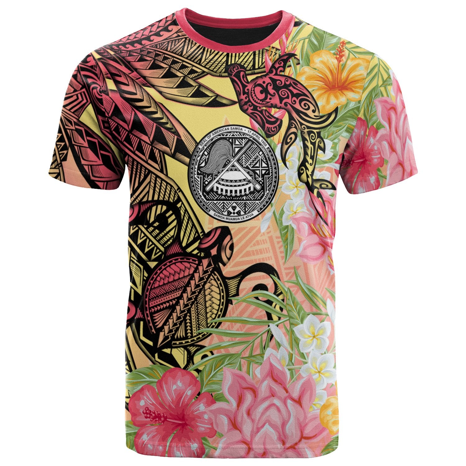 American Samoa T-Shirt – Flowers Tropical With Sea Animals