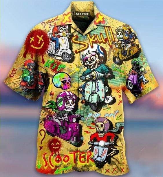 Get Here Hawaii Aloha Shirts Skull Scooters Ha20203