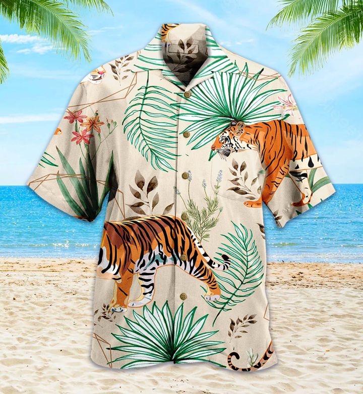 Tiger Tropical Nice Beige Hawaiian Shirt 3D