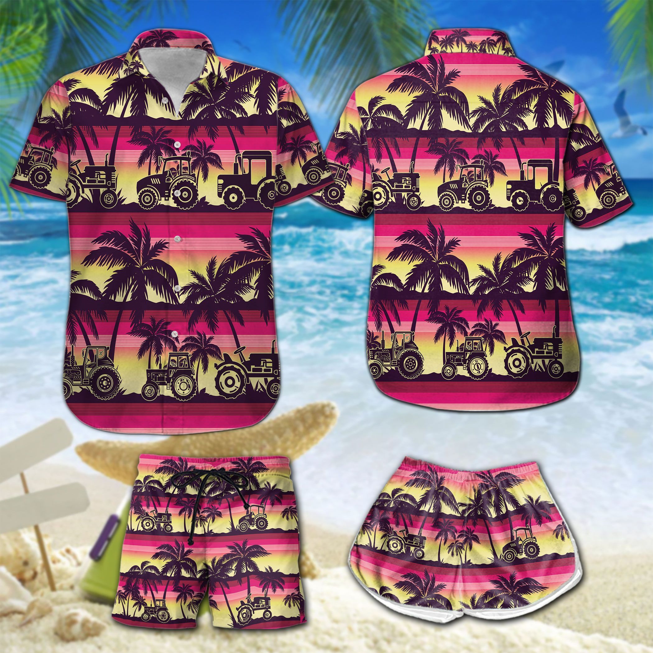 Palm Tree Tractor Hawaii Set Summer Holiday Ha96125