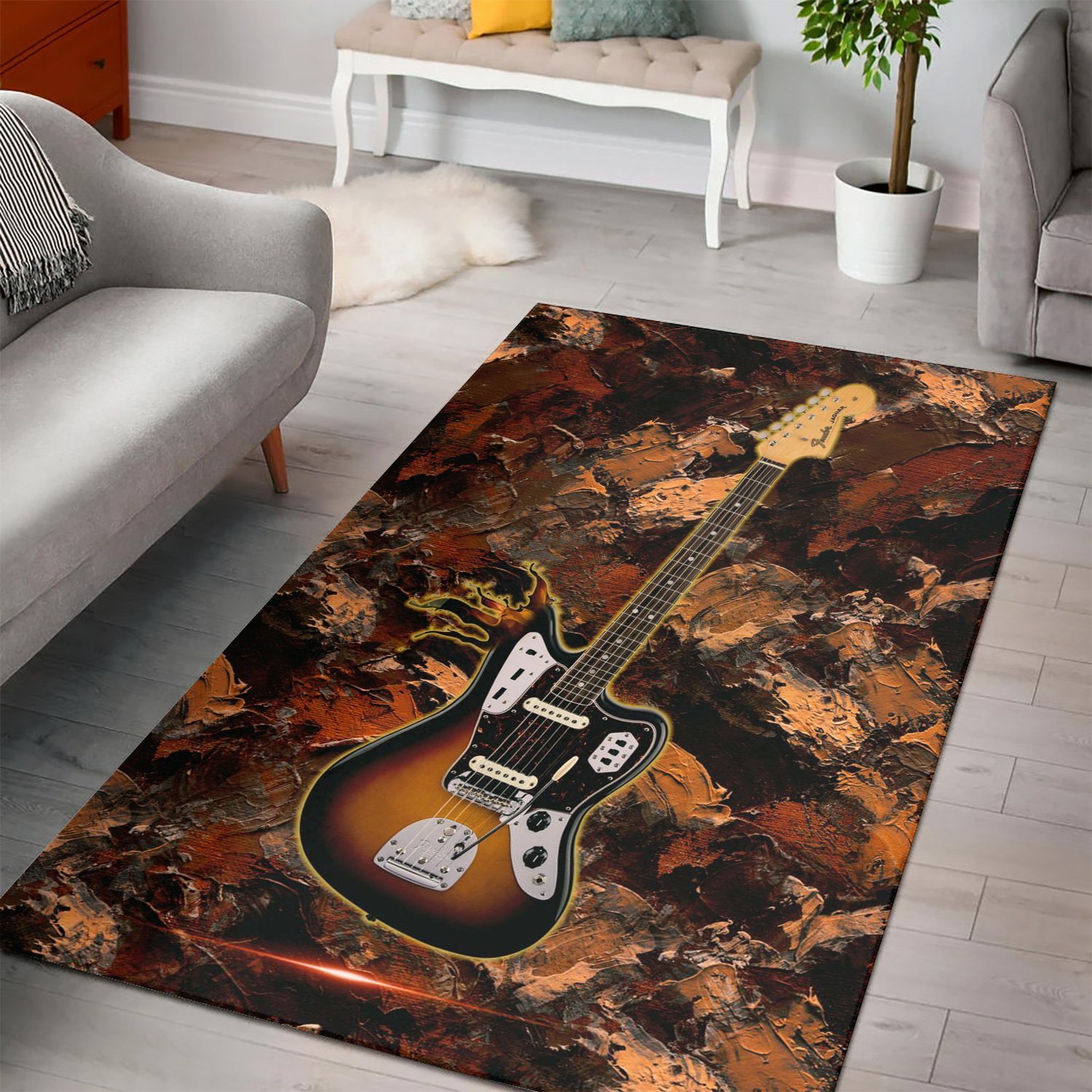 Fender Mustang  Rug, Living Room Rug,  Halloween Gift