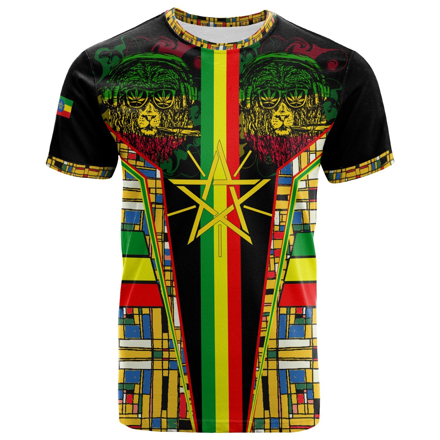 1sttheworld Ethiopian T-Shirt – Ethiopia Flag Color With Lion – BN17