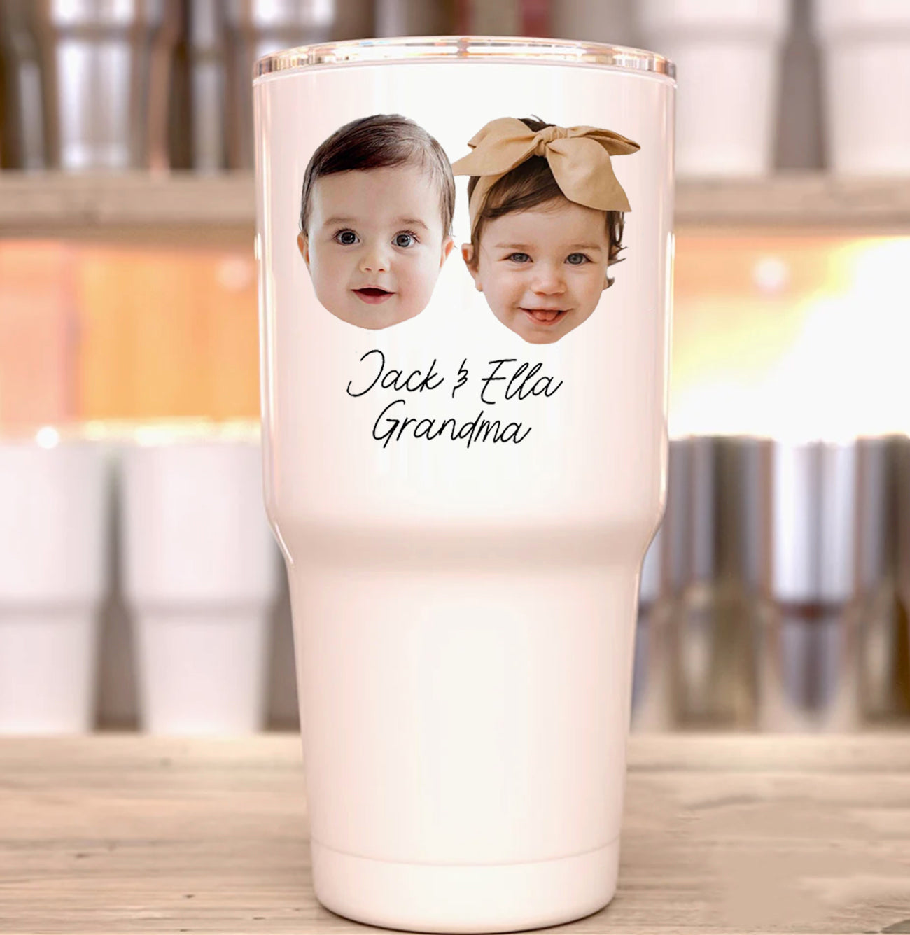 Two Baby Face Larger Tumbler, Personalized Photo Gift, Custom Grandchild Large Tumbler, Mother’S Day Custom Large Tumbler, Photo Large Tumbler, Custom Baby Large Tumbler