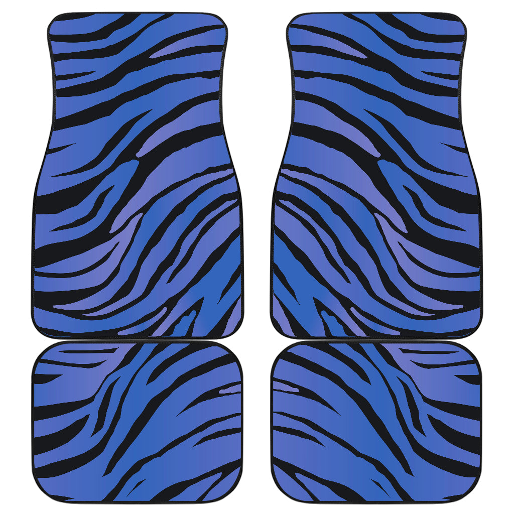 Black Blue Zebra Pattern Print Front And Back Car Floor Mats, Front Car Mat