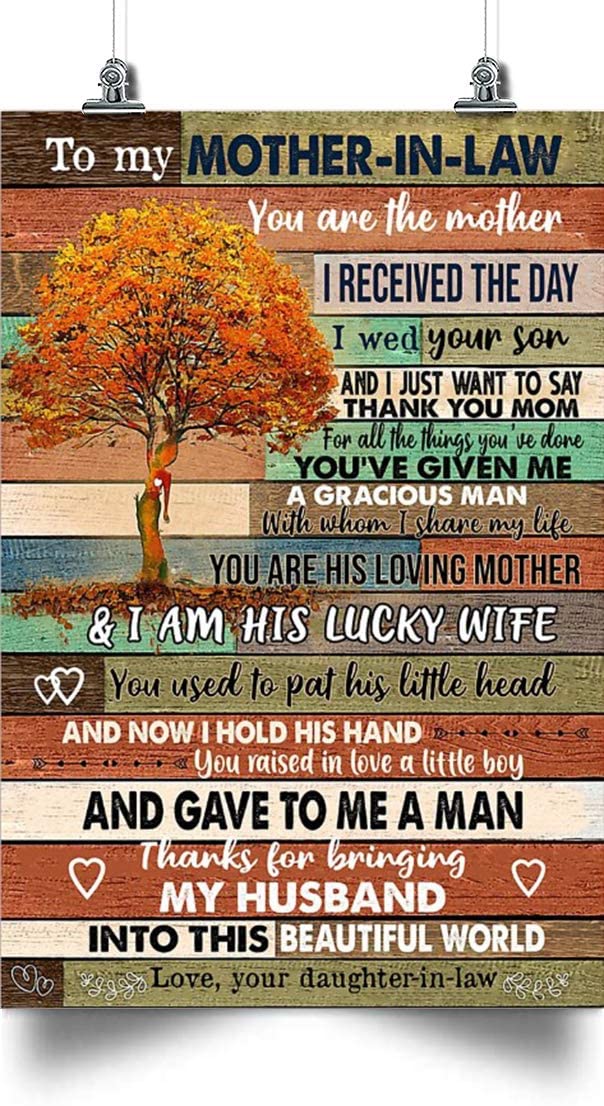 Tree Poster – to My Mother-in-Law – Thanks for Bringing My Husband – Mother in Law Gifts, Poster for Mother in Law, Home Decor and Room