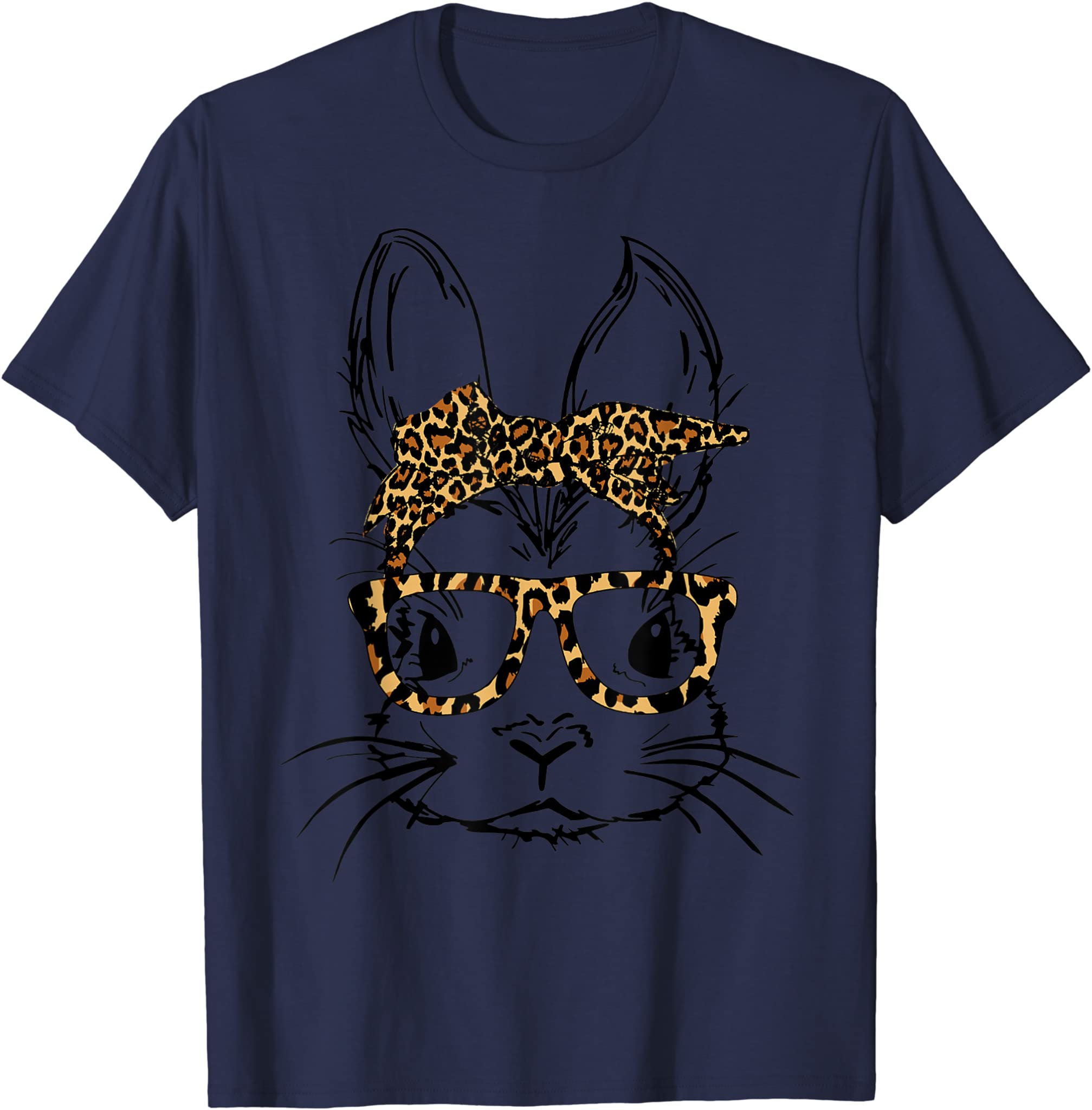 Cute Bunny Rabbit Face Shirt Leopard Print Glasses Easter T-Shirt