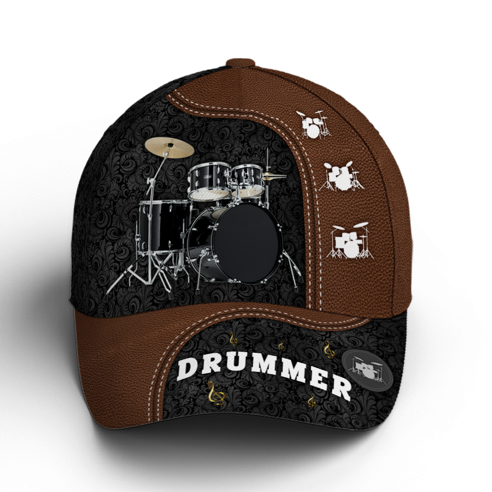 Drum Royal Pattern Brown Leather Baseball Cap Coolspod