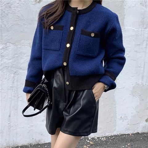 2022 Women Cardigan Fashion O-Neck Elegant Patchwork Autumn Females Outwear Single Breasted Crop Top Casual Chic Soft Warm S63 alx