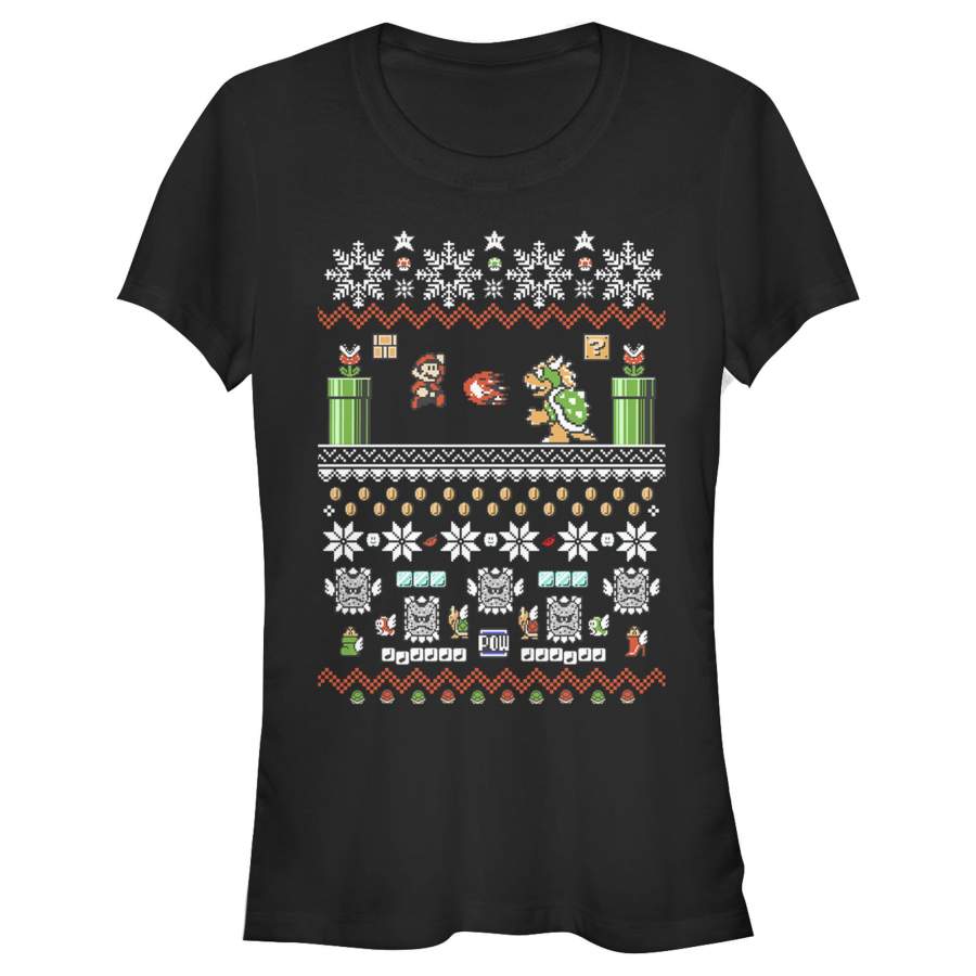 Nintendo Junior’s Ugly Christmas Mario and Bowser  T Shirt