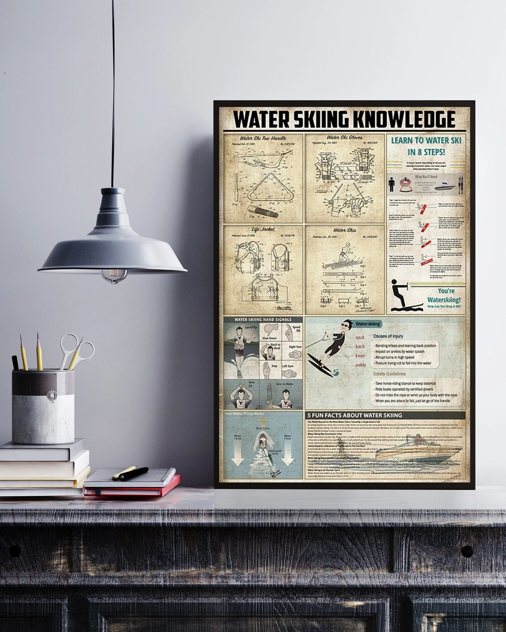 Water Skiing Knowledge Vertical Canvas Poster Wall Art